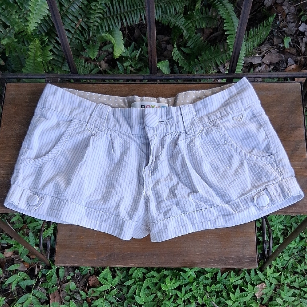 Roxy High Waist White Striped Shorts